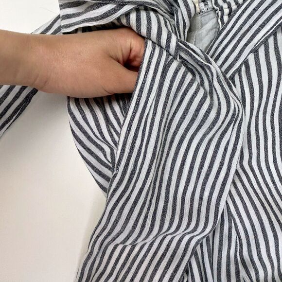 Elan Wide Leg Flowy Pinstripe Pants Wide Leg Paperbag High Tie Waist Grey Whit M - Picture 5 of 12